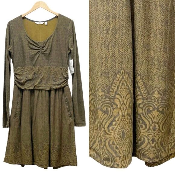 Athleta Perfect Packer Midi Dress Old Gold Fireworks Border Size MEDIUM NEW - Picture 5 of 5